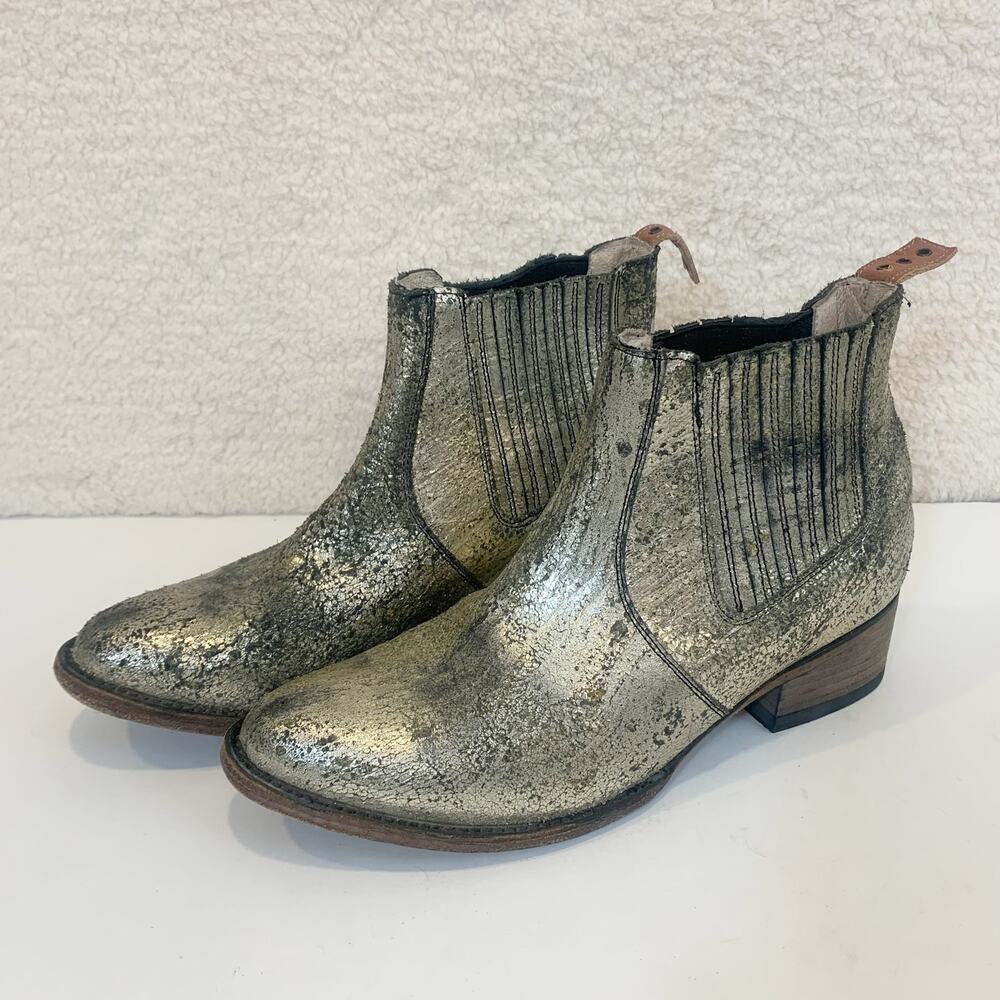 Freebird by Steven Distressed Metallic Gold Chelsea Ankle Boots